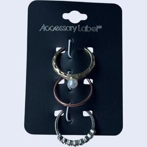 Accessory Label Mixed Metal 3 Ring Set Pearl Gold Rose Silver Boho Size 7